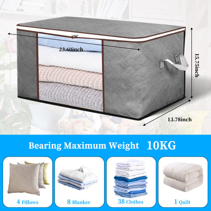 90L Large Clothes Storage, 6 Pack Foldable Closet Storage Bags 23.6 x 16 x 14inchs with Handles (Gray)