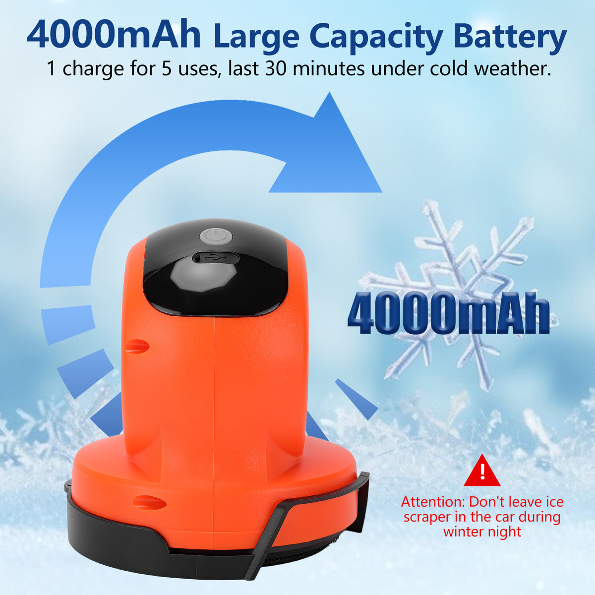 Cordless Electric Handheld Ice Scraper, Electric Snow Scraper for Window, 3 in1 Rechargeable Windshield Snow Remover, Electric Cleaner and Polisher for Car