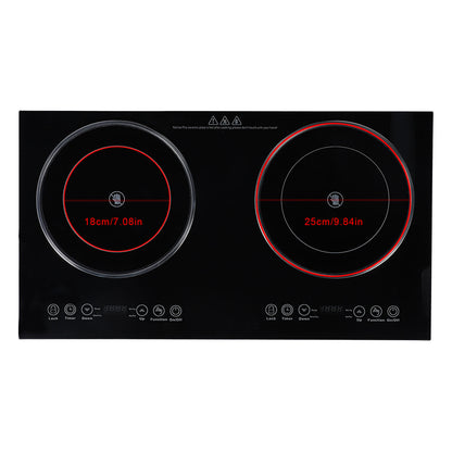 Electric Ceramic Cooktop,26.8 in 2 Burners Built-in Countertop Burners Cooker,2200W Electric Stove,11 Power Levels, Kids Lock & Timer,LED Touch Control