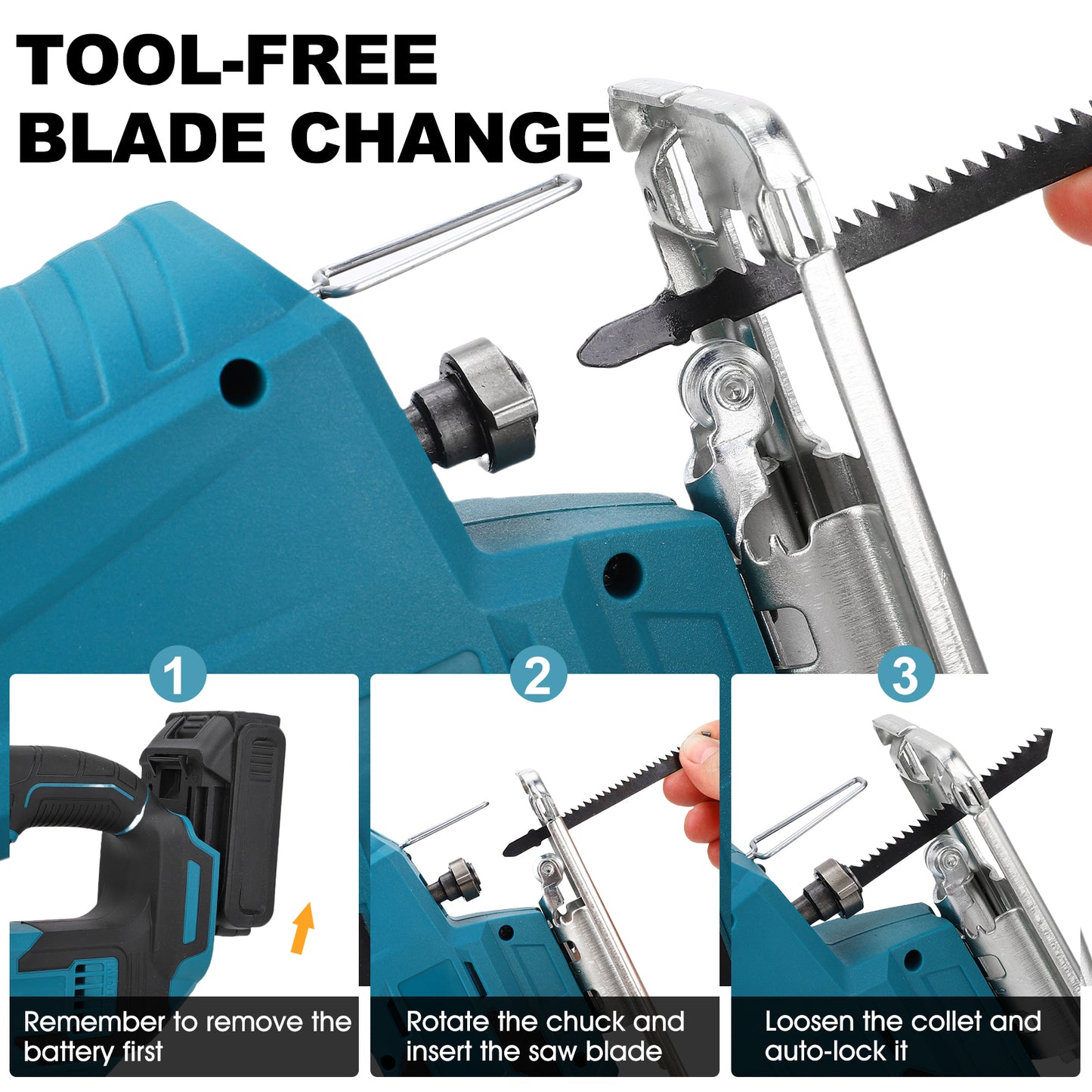 20-Volt 900W Cordless Orbital Jigsaw Kit With 2.5Ah Lithium-Ion Battery,Blue