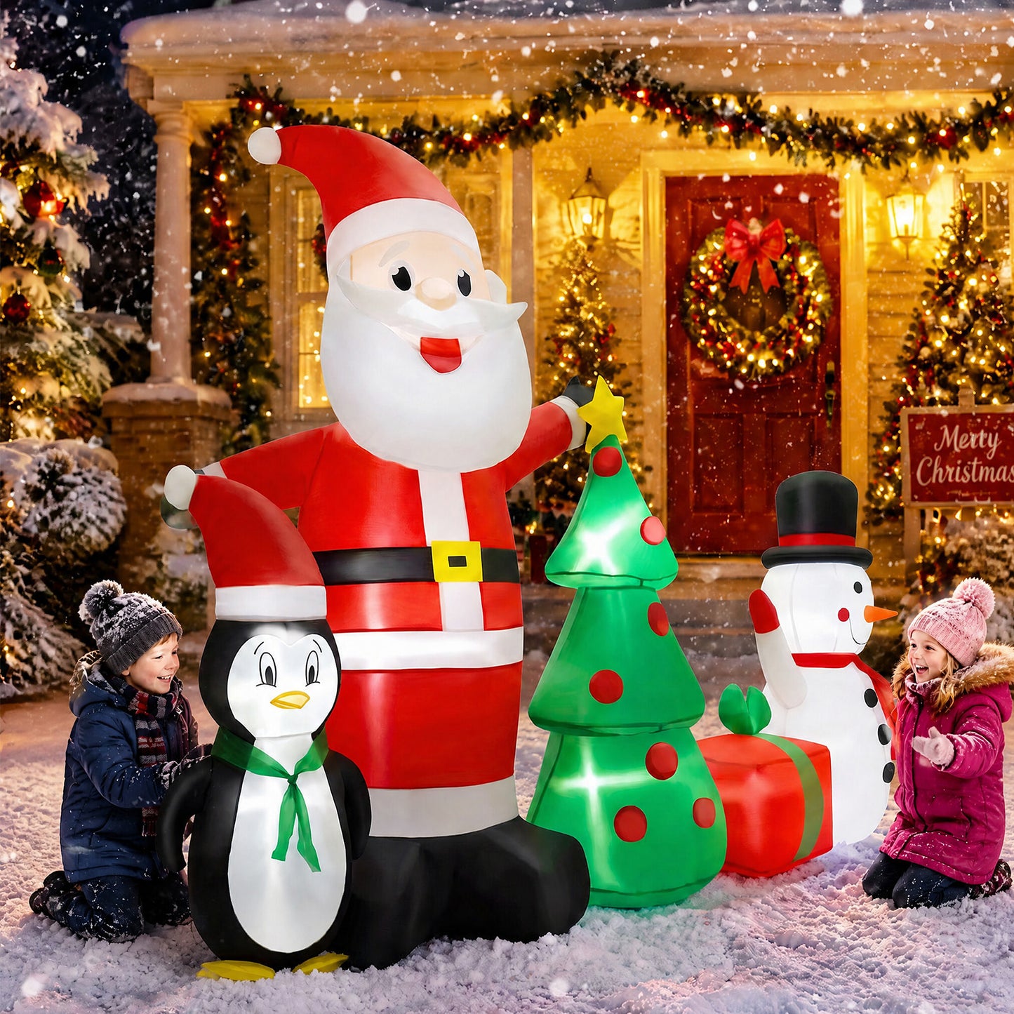 6FT Christmas Inflatables Decorations with Blow Up LED Lights, Santa Claus Snowman Penguin Gift Boxes & Christmas Tree for for Holiday Decor,Xmas Party,Yard