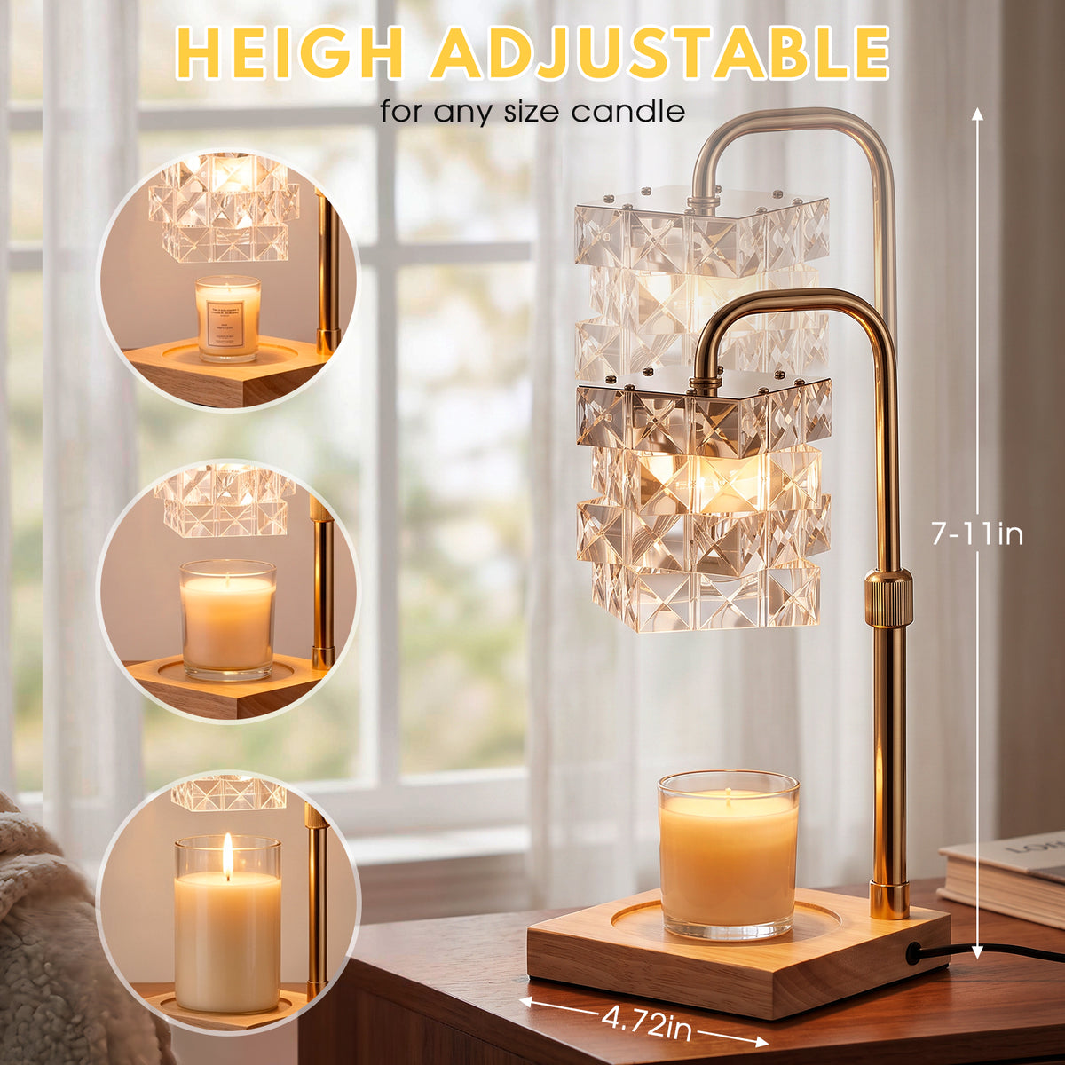 Candle Warmer Lamp with Timer, Dimmable and Height Adjustable Wax Melt Warmer for Scented Wax Jar Candles,Home Decor Wax Melter Light (Includes 2 Halogen Bulbs)