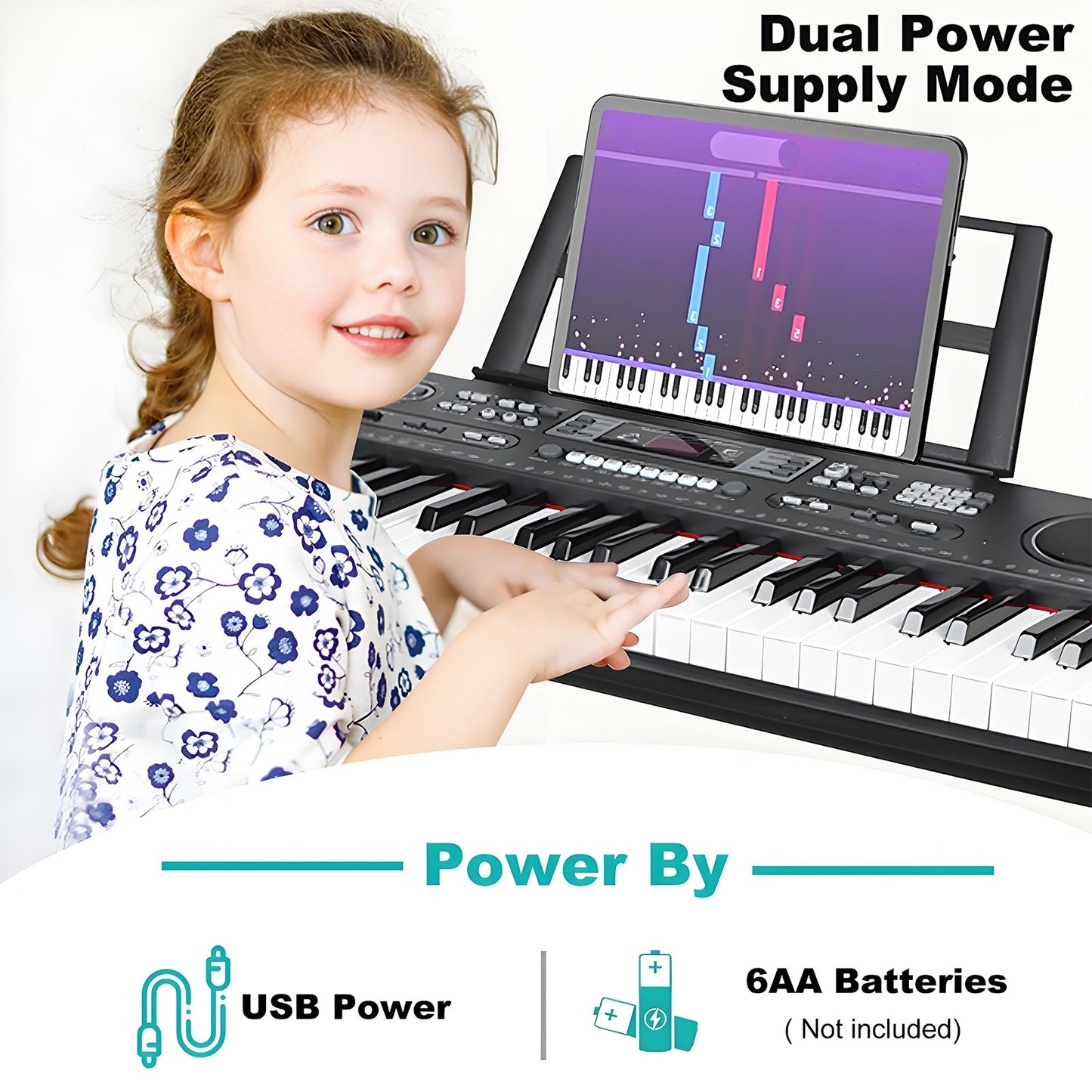 61 Key Keyboard Piano, Upgraded Kids Keys Piano Keyboard for Beginners, Portable Electronic Digital Piano with Built-in Dual Speaker, Microphone and Music Stand, Birthday Gift for Boys Girls Age 3-12
