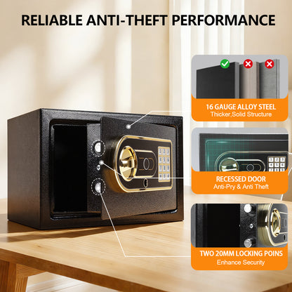 0.4 Cuft Fingerprint Safe Box, Electronic Digital Security Safe with Alarm & Fireproof Bag for Home Office Hotel