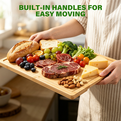 3 Sizes Bamboo Cutting Board Set with Juice Groove & Side Storage Slots, Heavy Duty Wooden Kitchen Chopping Boards for Meat Vegetable Fruit