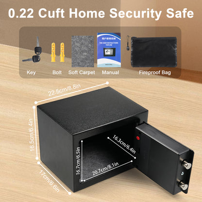 0.22 Cu.ft. Home Safes,Fireproof Waterproof Storage Box with Digital Keypad,Keys and Alarm System