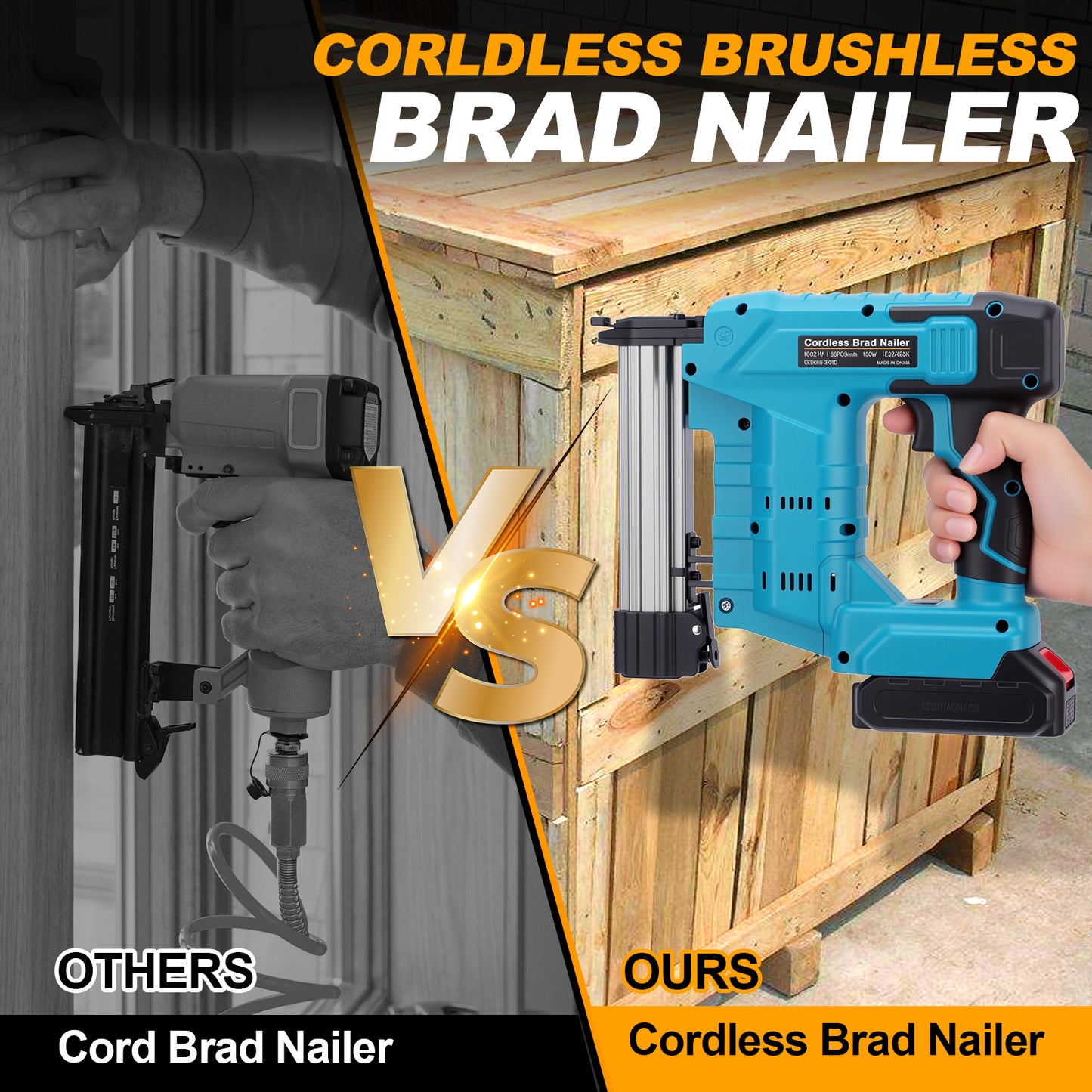 Cordless Brushless Nail Gun,18 Gauge 2 in 1 Brad Nailer/Staple Gun, 2pcs 20V Battery & Charger, 1000 Nails & 1000 Staples Included