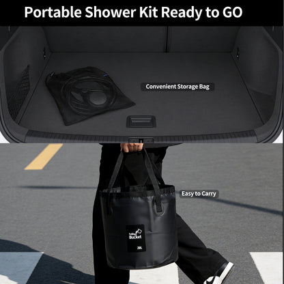 Portable Shower for Camping,6000mAh Rechargeable Camping Shower Pump with Intelligent LED Display, 4 Spray Modes, Foldable Bucket Shower Head for Hiking, Travel, Car, Pet