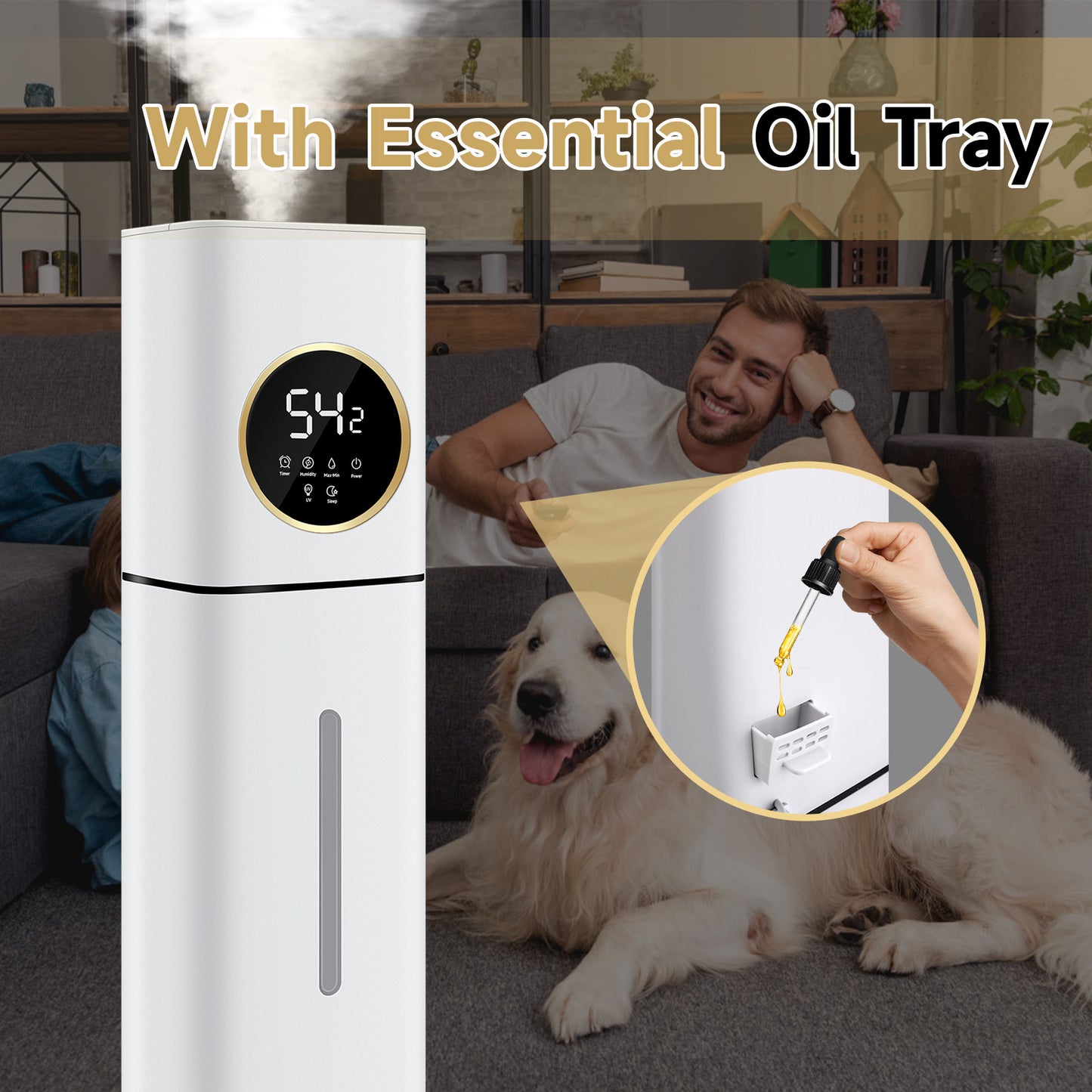 Humidifier For Large Rooms, 8L/2.11Gal Cool Mist Tower Top Fill Humidifiers, Floor Humidifiers For Baby,Pets,Plants,with Remote,Timer,Auto Shut Off,White
