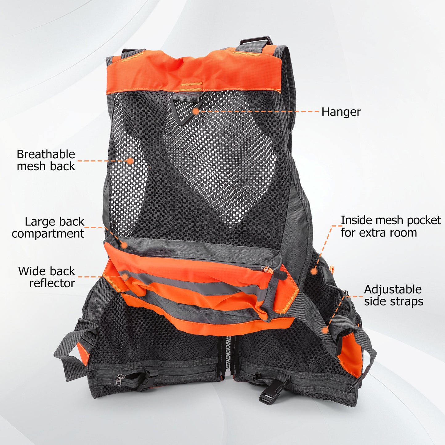 Fly Fishing Vest for Men Women, Comfortable Adjustable Fishing Vest with Multi-Pockets Reflective Stripes, Lightweight and Durable Unisex Strap Fishing Vest Pack, for Fly Bass Fishing,Orange