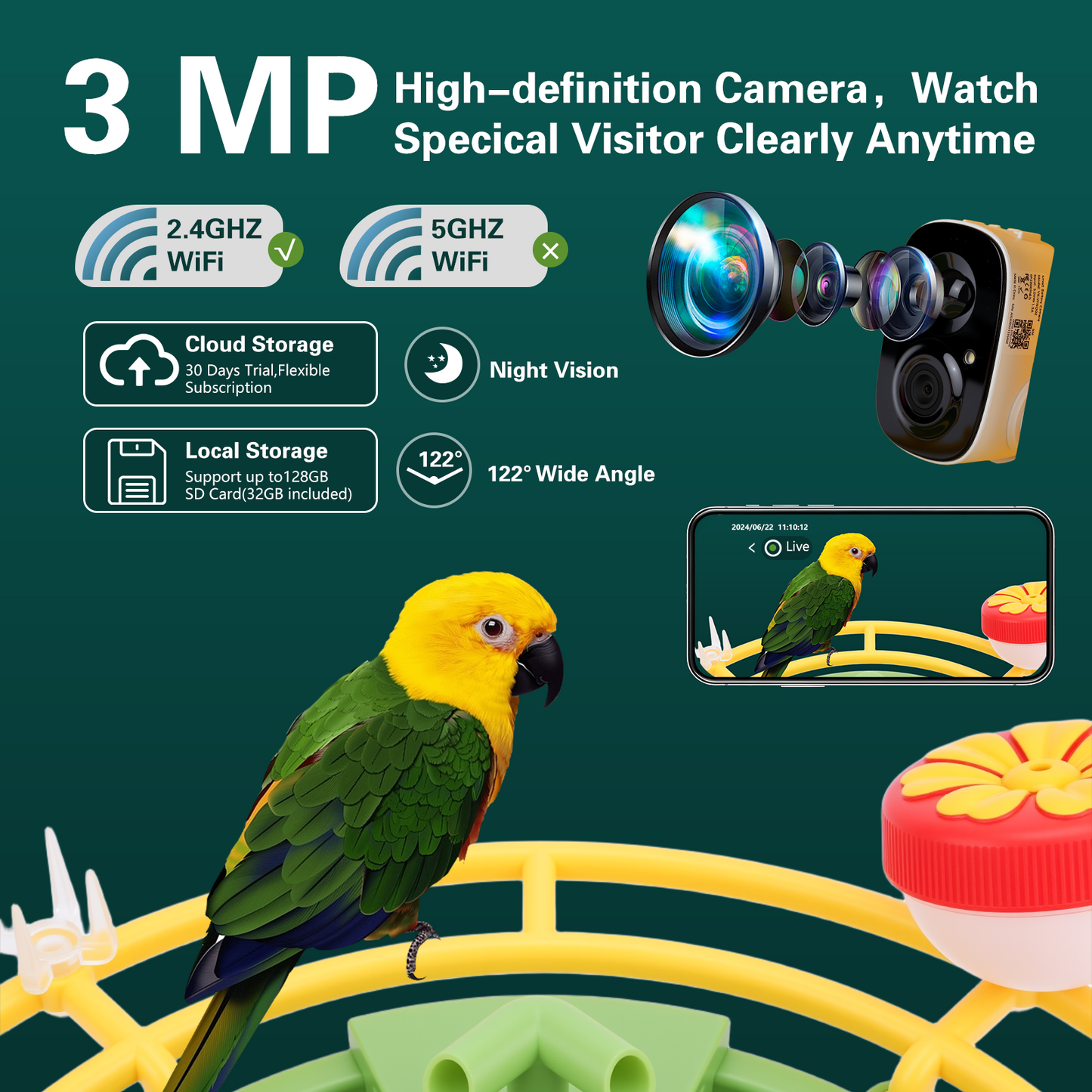 Smart Bird Feeder with Camera & Bird Bath,Bird Watching Camera with Motion Detection & Solar Panel,Waterproof, 2K Live View,Ideal Present for Bird Lover