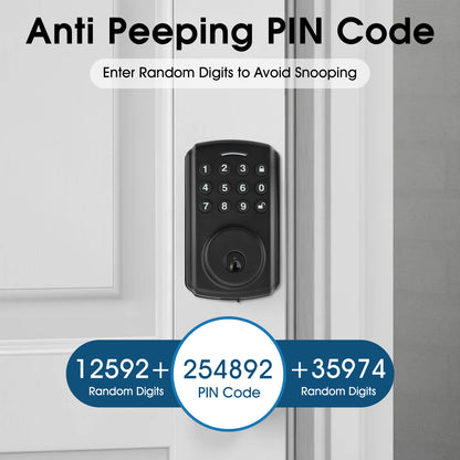 Keyless Entry Door Lock Keypad Electronic Smart Deadbolt For Front Door With 2 Keys, Digital Lock Anti-Peeking Password,Auto Lock,Easy Installation Matte Black