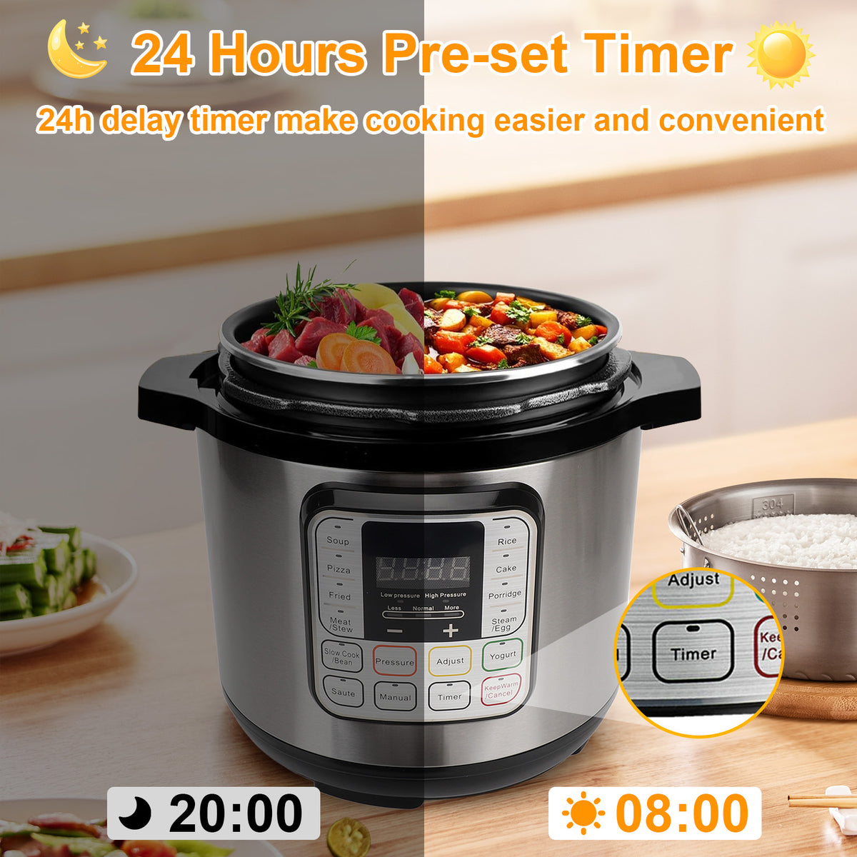 6.5QT Electric Pressure Cooker, 16 in 1 Multi Cooker Rice Cooker Slow Cooker Steamer Sauté Yogurt Maker Non-Stick Pot, Stainless Steel