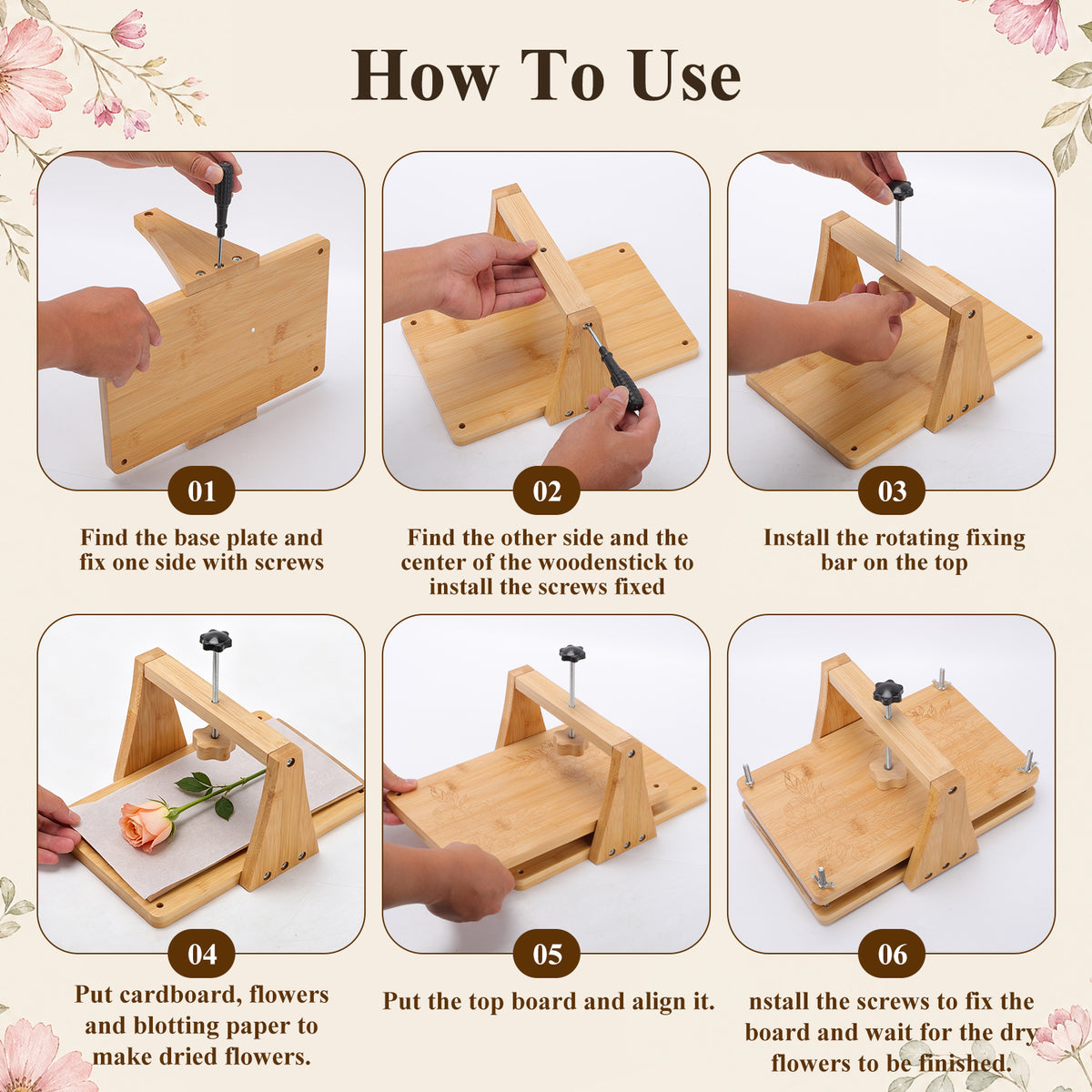 Wooden Flower Press Kit 10.8" x 6.9" Modular Layer Plant Press for Dried Flowers Plant Preservation for DIY Arts Dried Flowers Craft Tool