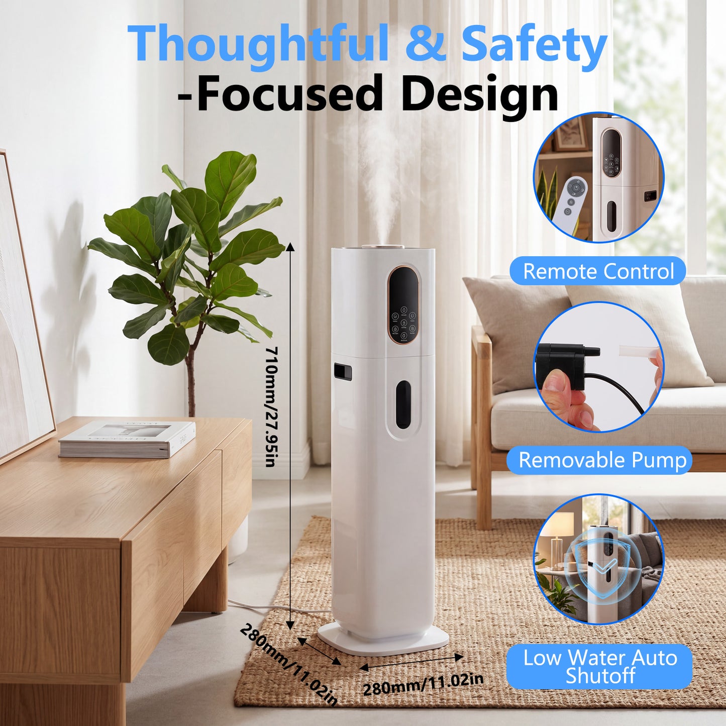 Humidifiers for Bedroom 1000 sqft, 2.4Gal/9L Humidifier Large Room Warm & Cool Mist,with 360°Nozzle & Essential Oil Diffuser, Top Fill Large Room Humidifiers for Home Office Plants, White
