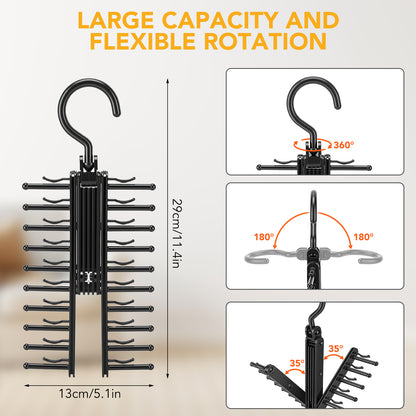 Tie Hanger Rack with 20 Hooks Non-Slip Clips,360 Degree Swivel,Space-Saving Tie Organizer for Closet Organizer for Ties,Belt,Scarves & Accessories