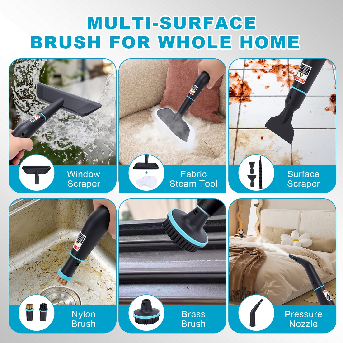 Steam Cleaner, 1500W 10s Fast Heat-Up,Steamer for Cleaning with 44oz Water Tank,14 Cleaning Attachments for Cleaning Stubborn Stains,Grease,Floors,Couches & Cars,Black