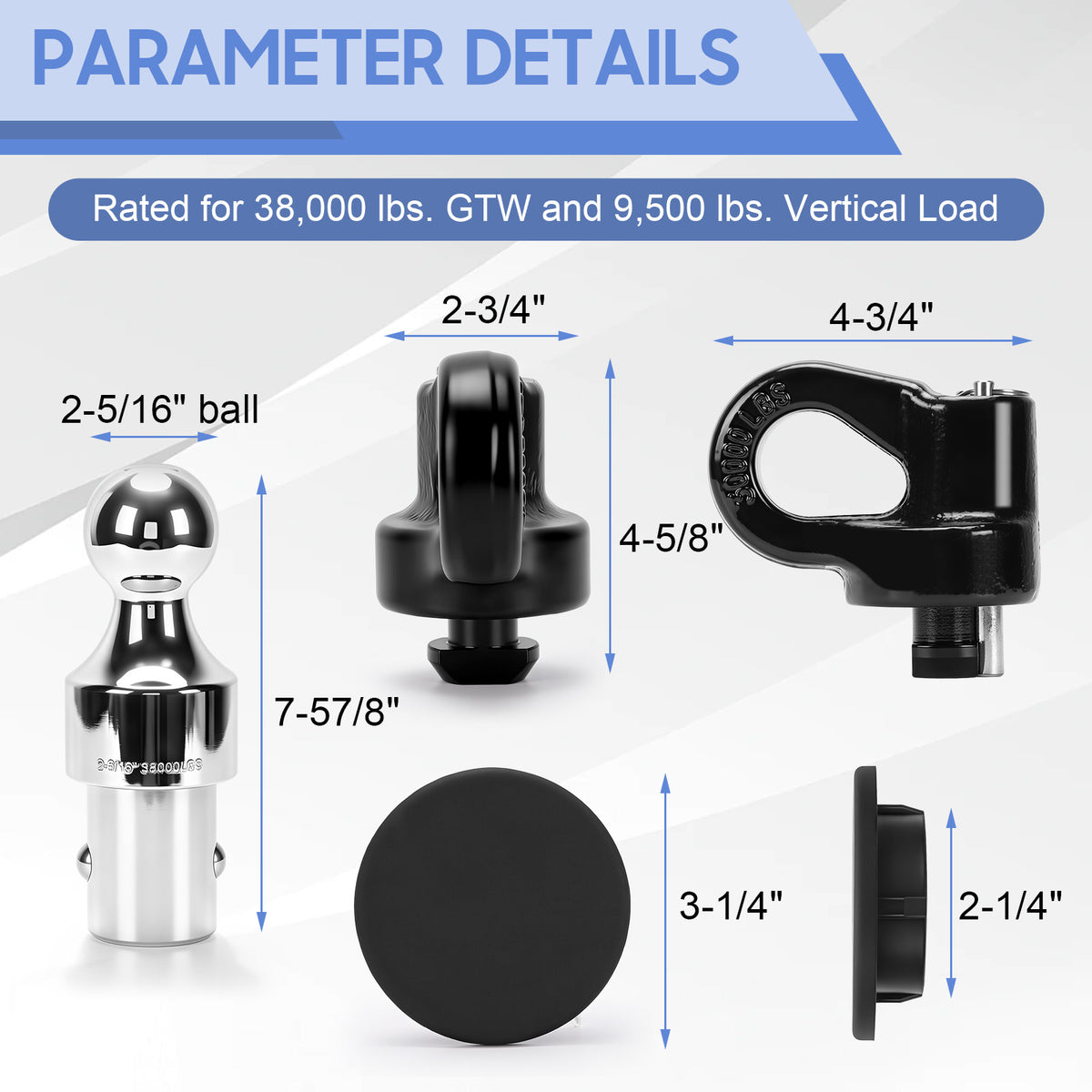 Gooseneck Trailer Hitch Ball Replacement Fit for Ford F250 F350 F450 2013-2026,for Chevy, Ford, GMC, Nissan,2-5/16" Ball Up to 38K lbs GTW/ 9500 lbs VTW