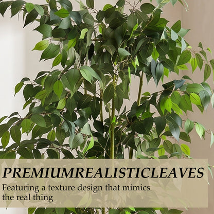 6ft Artificial Ficus Tree with Natural Trunk & Dense Foliage, Realistic Faux Ficus Tree with Lifelike Leaves, Sturdy Pot, Tall Fake Plants for Home Office Living Room, Porch, Garden Decor