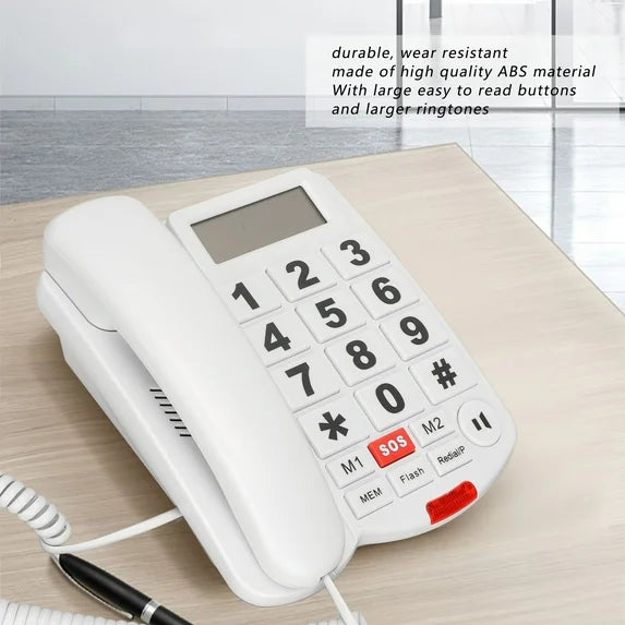 Large Button Phones for Seniors, Wired Telephone with Caller ID/Hands-Free for Office, Adjustable Amplified Volume Landline Phones for Visually/Hearing Impaired Elderly Emergency House Phones