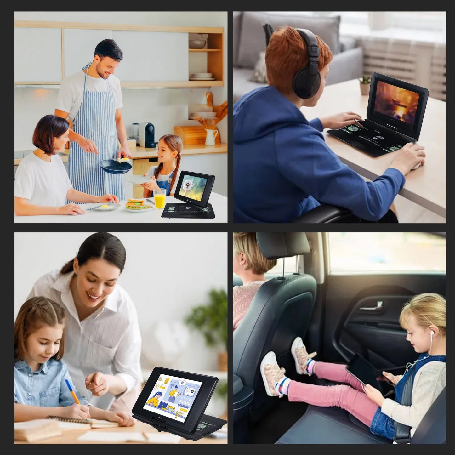 20.8" Portable DVD Player with 12.2" HD Screen for Car, Built-in Rechargeable Battery, Dual Stereo Speakers, Support CD/DVD/SD Card/USB/TV Sync, Remote Control, with Car Charger & AC Adapter