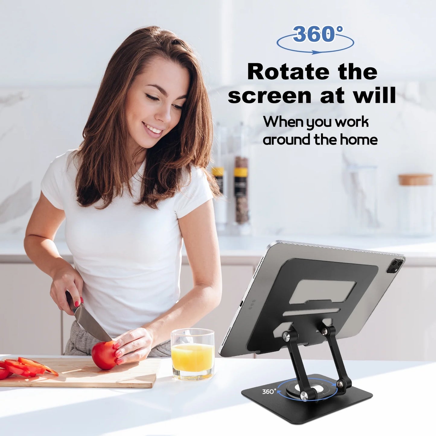 Tablet Stand for Desk, Adjustable Tablet Holder for iPad Holder Dorm College Essentials Portable 360 Rotating Display Stand PC Office Accessories, Compatible with 4-12.9" iPad Tablet iPhone, Black