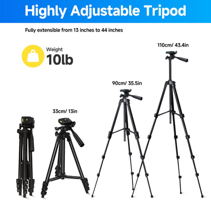 Selfie Stick Phone Tripod Vlogging Kit with Wireless Remote Microphone LED Light Rotating Phone Holder for Live Stream, Instagram TikTok, YouTube, Tripod for iPhone, Android & Cameras