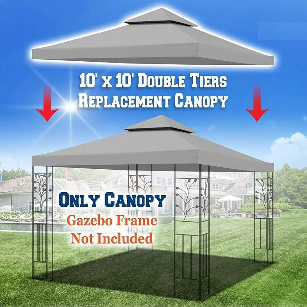 2 Tier Replacement Gazebo Canopy Top Patio 10'x10' PU Water Resistance Gazebo Canopy Replacement Top Cover, Gray
