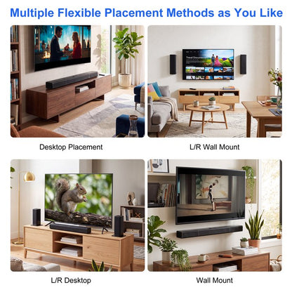 Sound Bar for Smart TV, Soundbar with Bluetooth/ARC/Opt/AUX Connect, Auto Volume Boost, 3 Equalizer Modes, 2 in 1 Detachable Soundbar for TV/PC/Gaming/Projectors