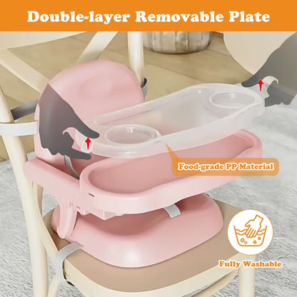 Baby Portable Booster Seat Adjustable Folding Baby Feeding Seat Toddler Chair for Children up to 33 lbs, Pink
