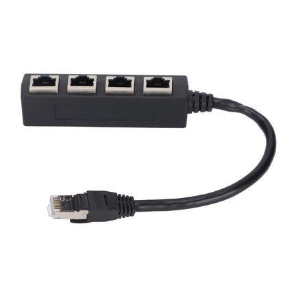 RJ45 1 Male to 4 Female Ethernet Cable Splitter Adapter, CAT7 Gold Plated Core, Black
