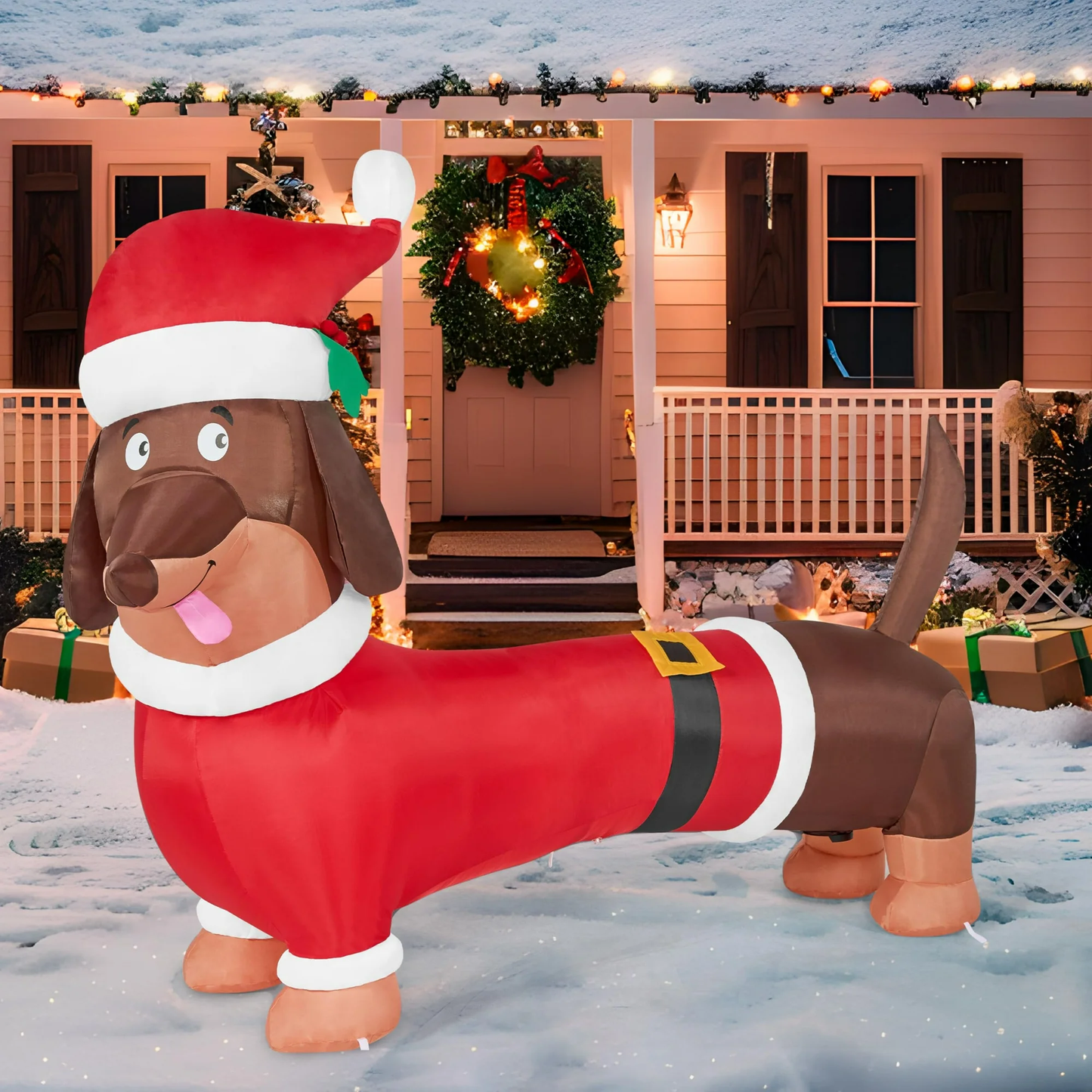 5FT Christmas Inflatables Dachshund Dog, Blow Up Yard Decoration Clearance with LED Lights Built-in for Holiday/Party/Yard/Garden Decoration