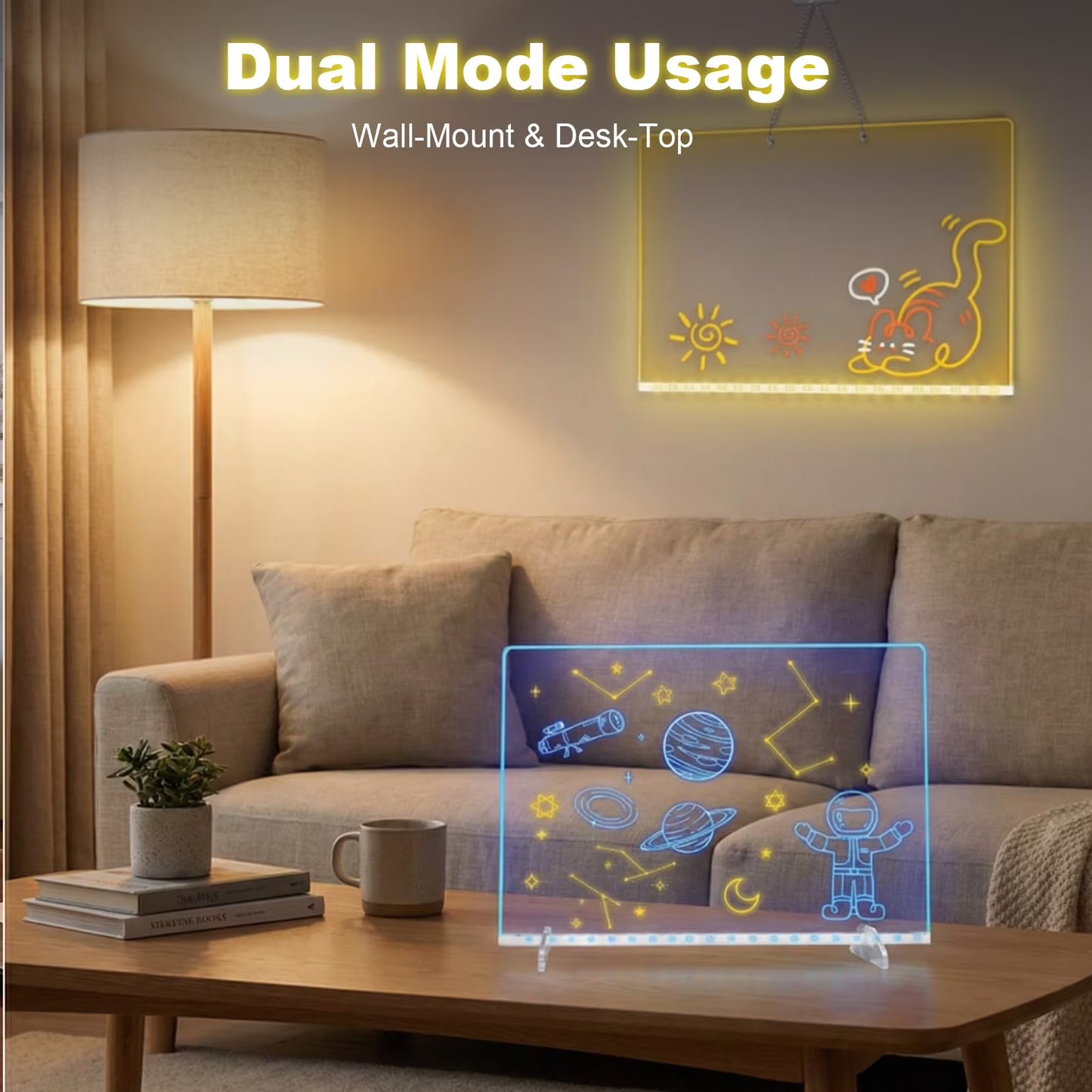 LED Drawing Board with 7 Color Light Modes, 11.8"x7.9" Neon Art Dry Erase Light Up Drawing Pad with Built-in Stand, 7 Markers, Soft Cloth, Hanging Chain, Sketching Gift for Holiday Birthday Christmas