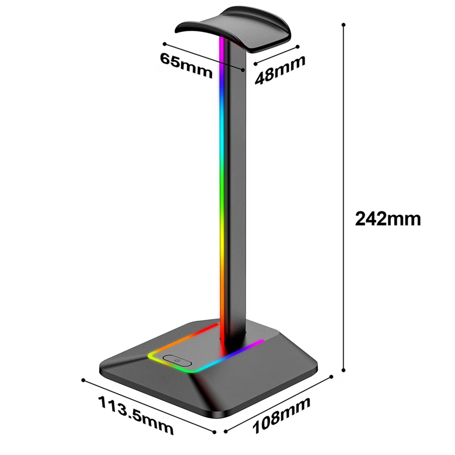 RGB Headphone Stand with 1 USB C Charging Port and 1 USB Charging Port, Non-Slip Rubber Base, Desk Gaming Headset Stand with 7 Light Modes for All Earphone Accessories, Black