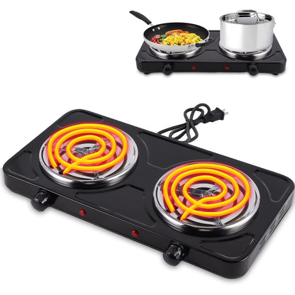Hot Plate for Cooking, 2000W Electric Stove Burner with 5 Levels Temperature Control, Dual Coil Portable Stove for Home Dorm Office Kitchen Camping, Electric Cooktop Compatible of All Cookware, Black