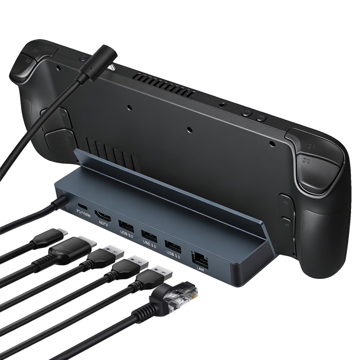 Docking Station 4K@60Hz for Steam Deck OLED/ROG Ally, 6 in 1 Stream Deck Dock with HD-MI 2.0, Gigabit Ethernet, 3 USB 3.0, 100W Charge for Steam Deck