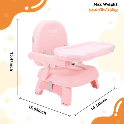 Baby Portable Booster Seat Adjustable Folding Baby Feeding Seat Toddler Chair for Children up to 33 lbs, Pink