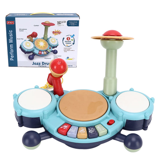 Drum Set with Microphone 5 Rocking Tunes 10 in 1 Baby Drum & Piano Set Musical Instruments Toys Gift for Toddler Ages 18M+