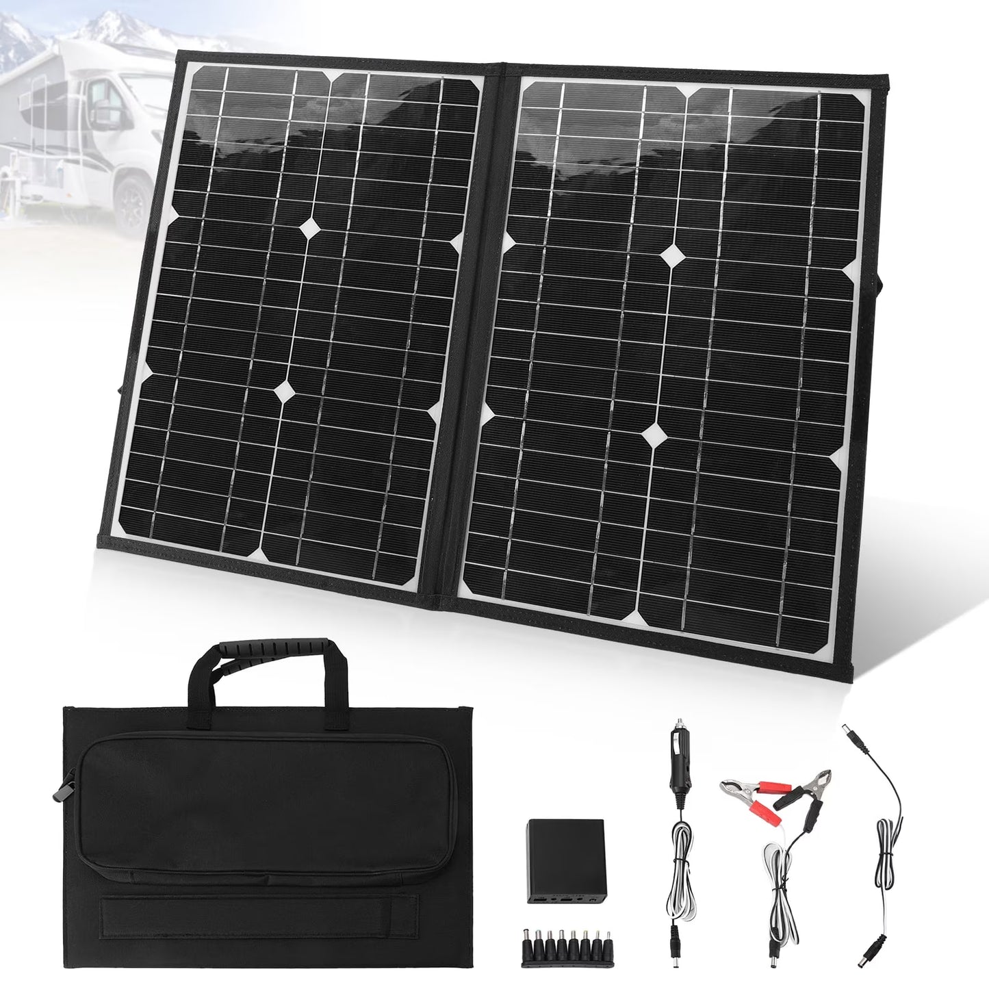 60W Portable Solar Panel Charger with USB C, USB A and DC 18V Outputs Foldable IP65 Waterproof Solar Panels with Adjustable Kickstand, Mini Charger for Phones, Power Bank, Camping, Hiking, Outdoor