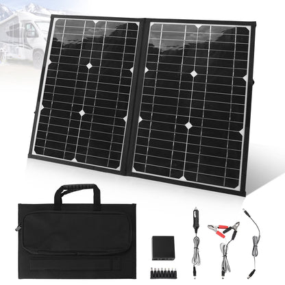 60W Portable Solar Panel Charger with USB C, USB A and DC 18V Outputs Foldable IP65 Waterproof Solar Panels with Adjustable Kickstand, Mini Charger for Phones, Power Bank, Camping, Hiking, Outdoor