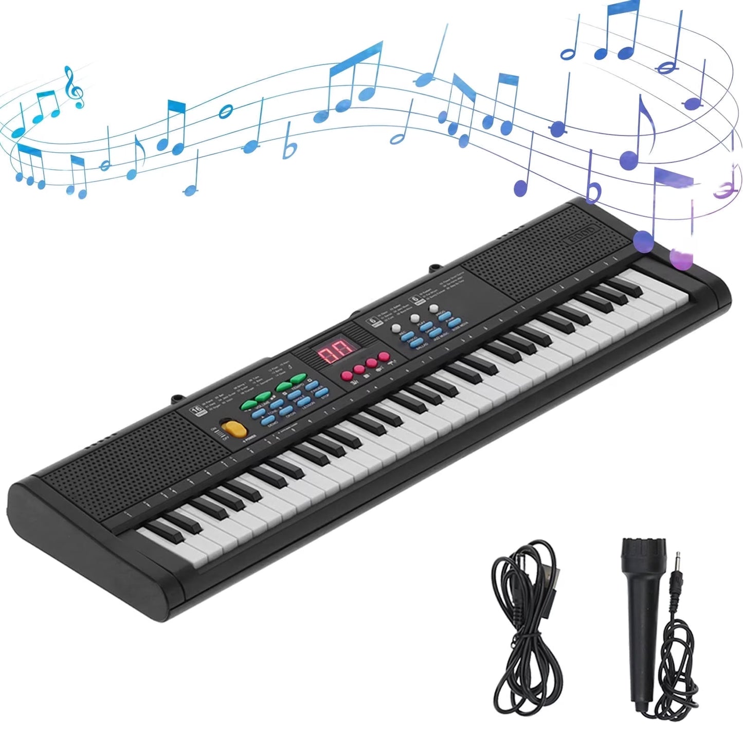 61 Keys Keyboard Piano, Electric Piano with Microphone Built-In Speaker 6 Demo Songs Gift Musical Instrument for Beginners, Teens (Black)