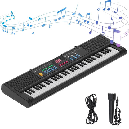 61 Keys Keyboard Piano, Electric Piano with Microphone Built-In Speaker 6 Demo Songs Gift Musical Instrument for Beginners, Teens (Black)