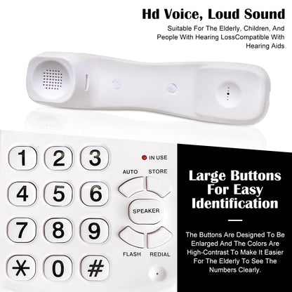 Big Button Telephone, Easy To Read Amplified Photo Memory Corded Landline For Seniors Elderly