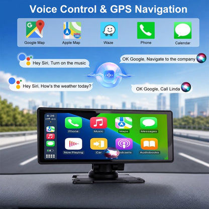 10.26" Wireless Carplay Screen for Car 4K Dash Cam Carplay & Android Auto, Includes 32GB SD Card, 1080p Backup Camera, Map Navigation/Mirror Link/Voice Control/Bluetooth/Music Player, Plug & Play