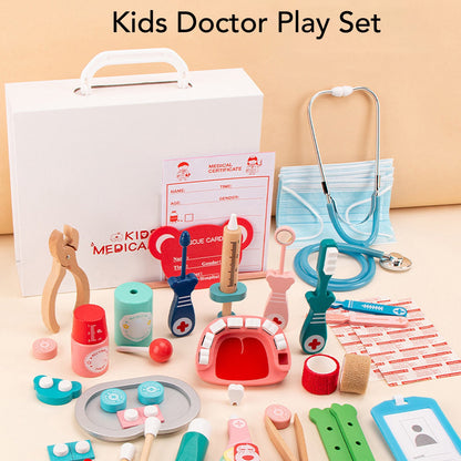 Kids Doctor Kit 50-Piece Wooden Pretend Play Doctor Playset with Carrying Case Stethoscope Pretend Role Play Medical Kit Toy for Toddlers Boys Girls 3 4 5 Years Old
