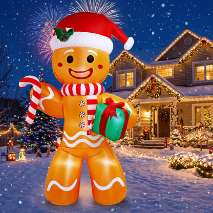 8FT Christmas Inflatable Gingerbread Man, Christmas Blow Up Yard Decorations with Build-in LEDs, Inflatable Christmas Decorations Outdoor for The Yard, Lawn, Garden