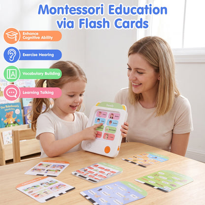 Talking Flash Cards for Toddlers Ages 1‑4, 504 Words English, Montessori Language Learning Toys with 36 Themes, Children's Sensory Toys, Pocket Speech Study Device, Birthday Gift for Boys Girls