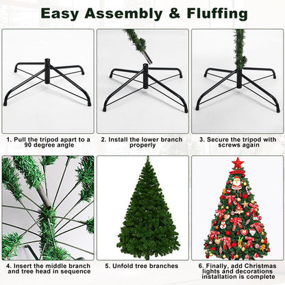 6FT Artificial Christmas Tree with LED Lights and Ornaments Set Package, Lifelike Spruce Holiday Xmas Decorative Tree Set for Indoor Outdoor Home Office Party with Foldable Metal Base