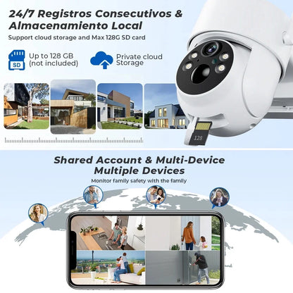 2K Solar Security Cameras Wireless Outdoor, Battery Powered PTZ 4MP WiFi Camera for Home Security with Flashlight Color Night Vision, Siren Alarm, PIR Motion Detection, 2-Way Talk, Cl-oud/SD Storage
