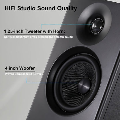 80W Powered Bookshelf Speakers, Bluetooth 5.3 Active Computer Speakers with 1" Silk Dome Tweeters & 4" Woofers, ARC/AUX/Optical/USB, Adjustable Bass & Treble, Wood Finish for TV PC Gaming Turntable